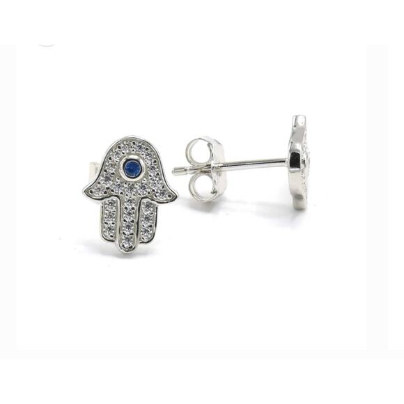 Hamsa Hand Earrings 925 Sterling Silver - Picture 1 of 6